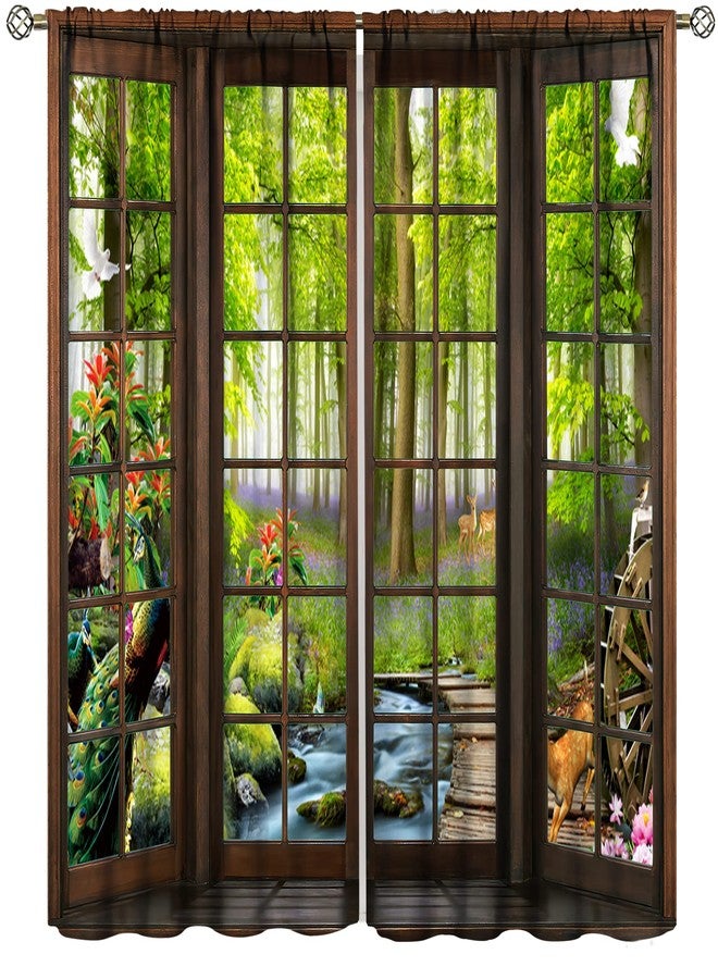 AuiMzoo Landscape Curtains, 3D Window Spring Forest Wildlife Nature Scenery, Bedroom Living Room Blackout Thermal Curtains 2 Panel Set, 42x63 Inch, Style-4 - Image 1